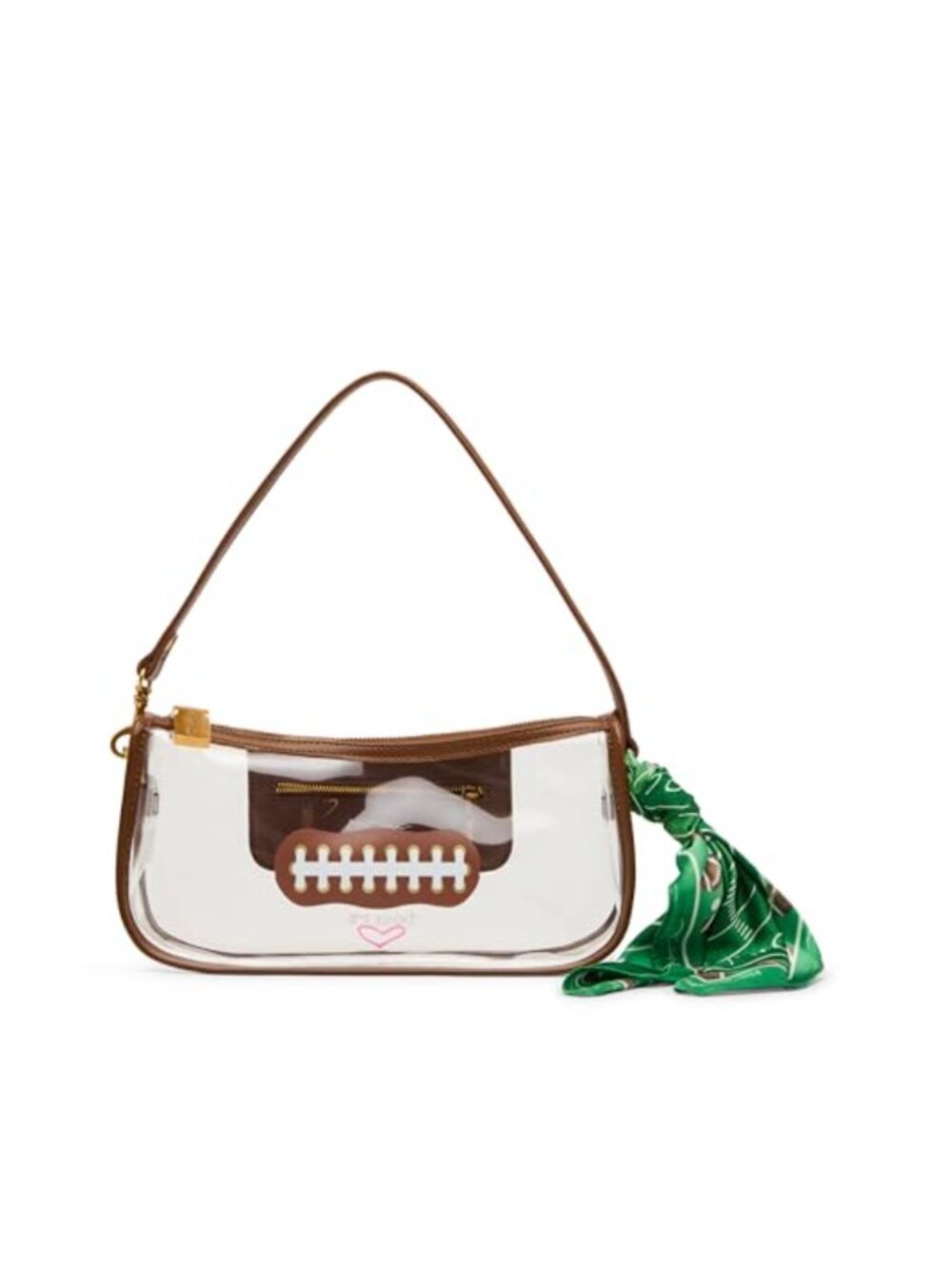 Clear PVC Shoulder Bag with Scarf Detail Zipper Closure